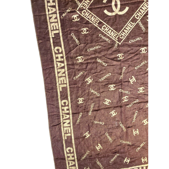 CHANEL Brown & Gold 100% Silk Reversible Shawl Wrap Scarf - Picture 12 of 16